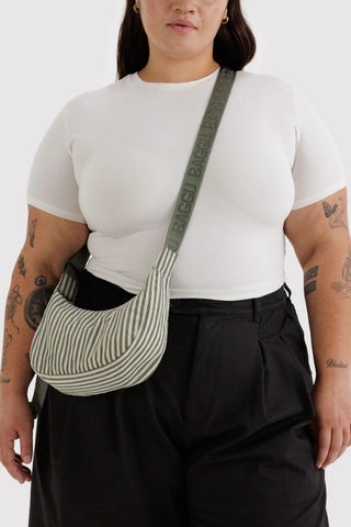 BAGGU Small Crescent Nylon Bag - Sage Stripe