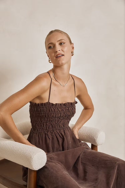 MODERN SUNDAY Lace Up Dress - Espresso