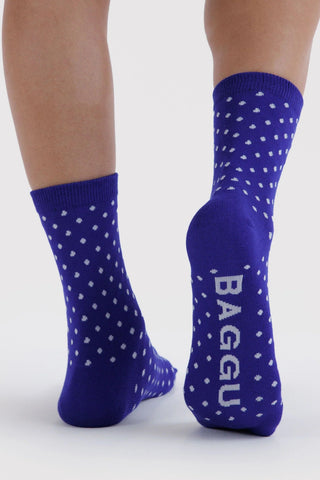 BAGGU Chaussettes Crew - Polka Dot Bleu et Blanc