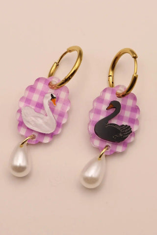 DCONSTRUCT Boucles d'Oreilles Cygne Vichy - Lilas