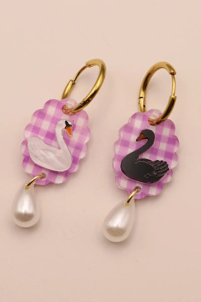 DCONSTRUCT Boucles d'Oreilles Cygne Vichy - Lilas