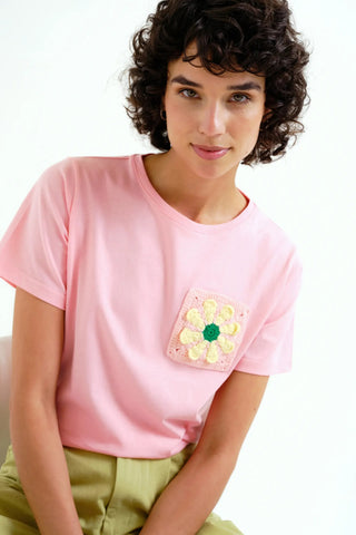 COMPANIA FANTASTICA T-Shirt Rose Tournesol Brodé