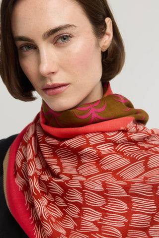 PRINCESSE & DRAGON Foulard Laine Mérinos Teddy - Rouge