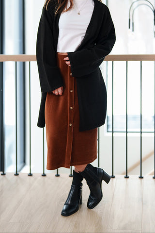 LOUVE Jupe Midi Corduroy - Cognac