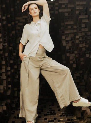 Pantalon ample beige- gris Bodybad. Montreal designer boutique.