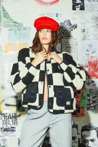 BRIXTON Veste Sherpa Delilah - Noir et Crème