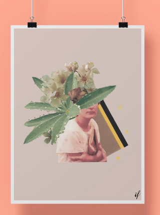 OUI MANON Affiche - Mommy, affiche collage d'une femme avec des plantes. Fait localement à Montréal.