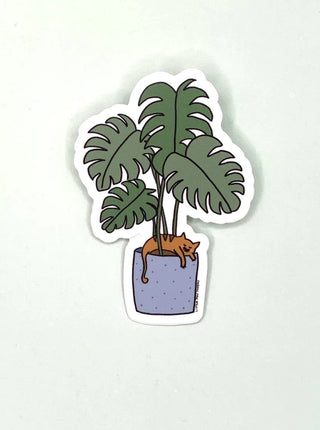Autocollant plante tropical avec chat paresseux. Idée cadeau.