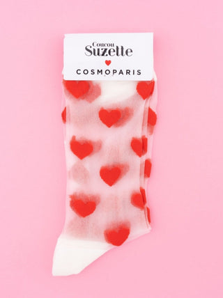 COUCOU SUZETTE Chaussettes Transparentes - Coeur. Parfaite idée de cadeau pour femme.