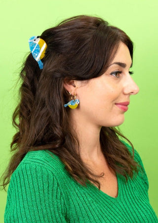 COUCOU SUZETTE Pince à Cheveux - Mésange jaune et bleue, parfaite idée de cadeau pour femme.