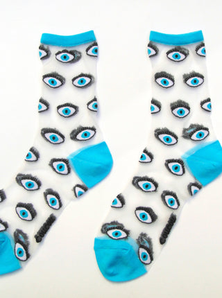 COUCOU SUZETTE Chaussettes Transparentes - Oeil Bleu, parfaite idée de cadeau pour femme.